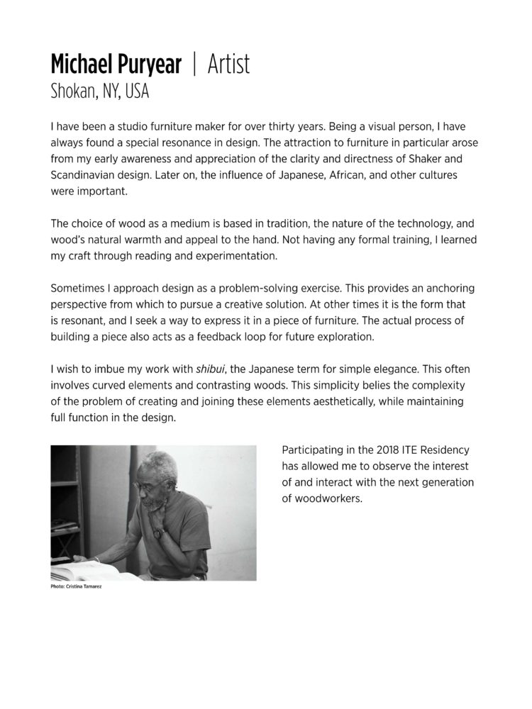 Artist Statement and bio- Michael Puryear